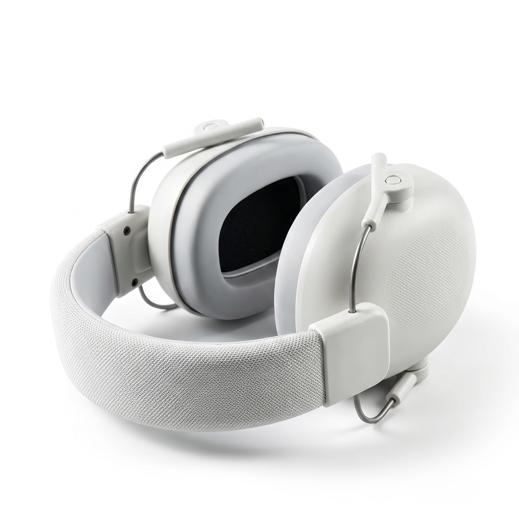 Close-up of white and grey children's headphones