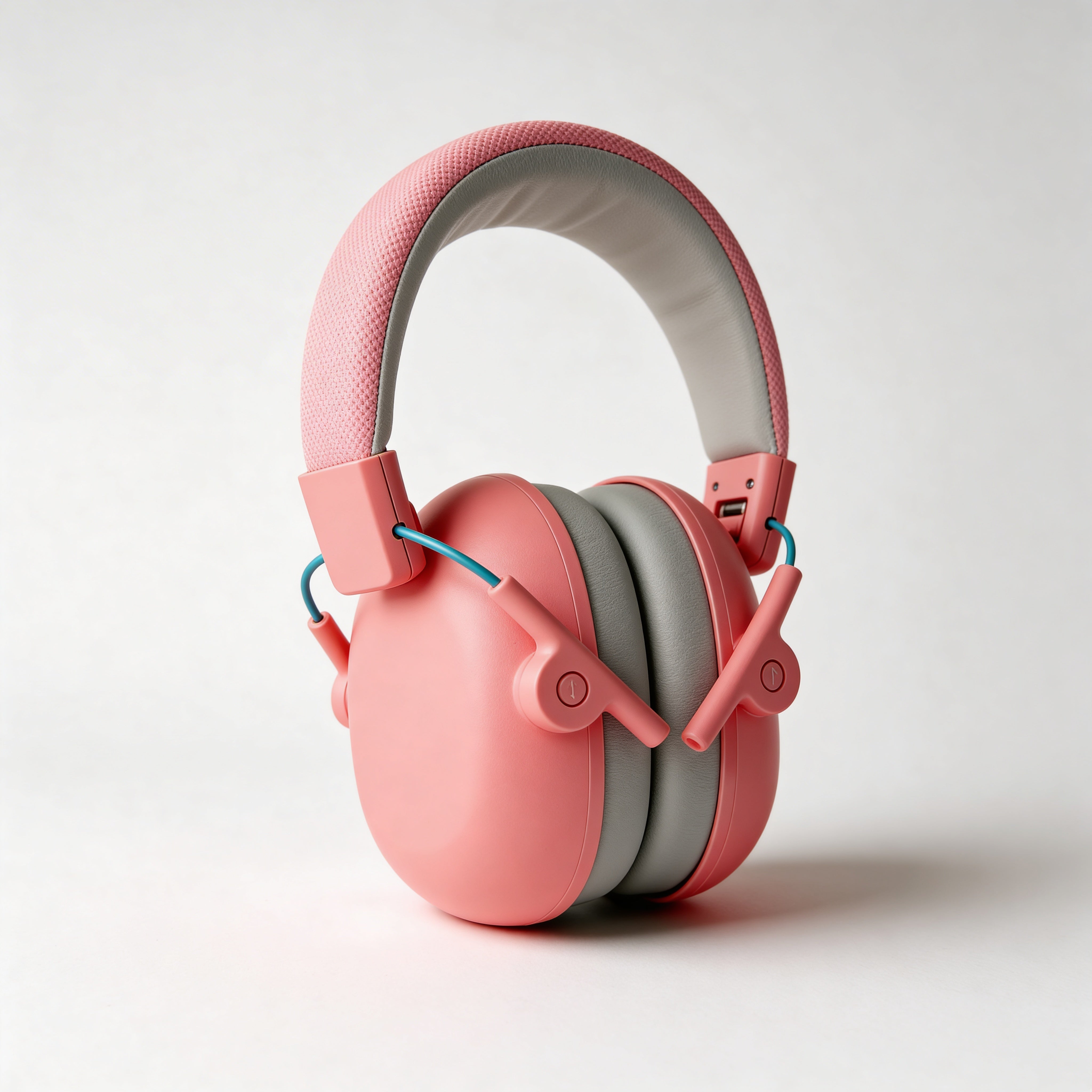 Pink headphones with gray interior on a light gray background