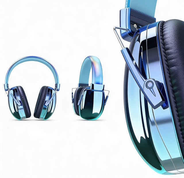 Blue Funky headphones close up