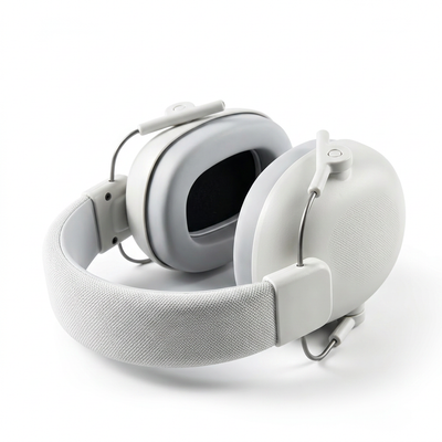 Close-up of white and grey children's headphones