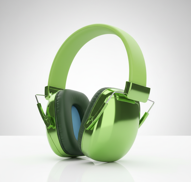 Green headphones on a white background