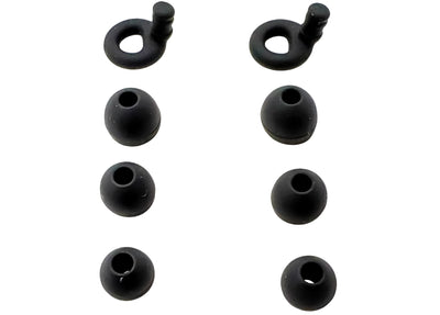 Set of black silicone earbud tips on a white background
